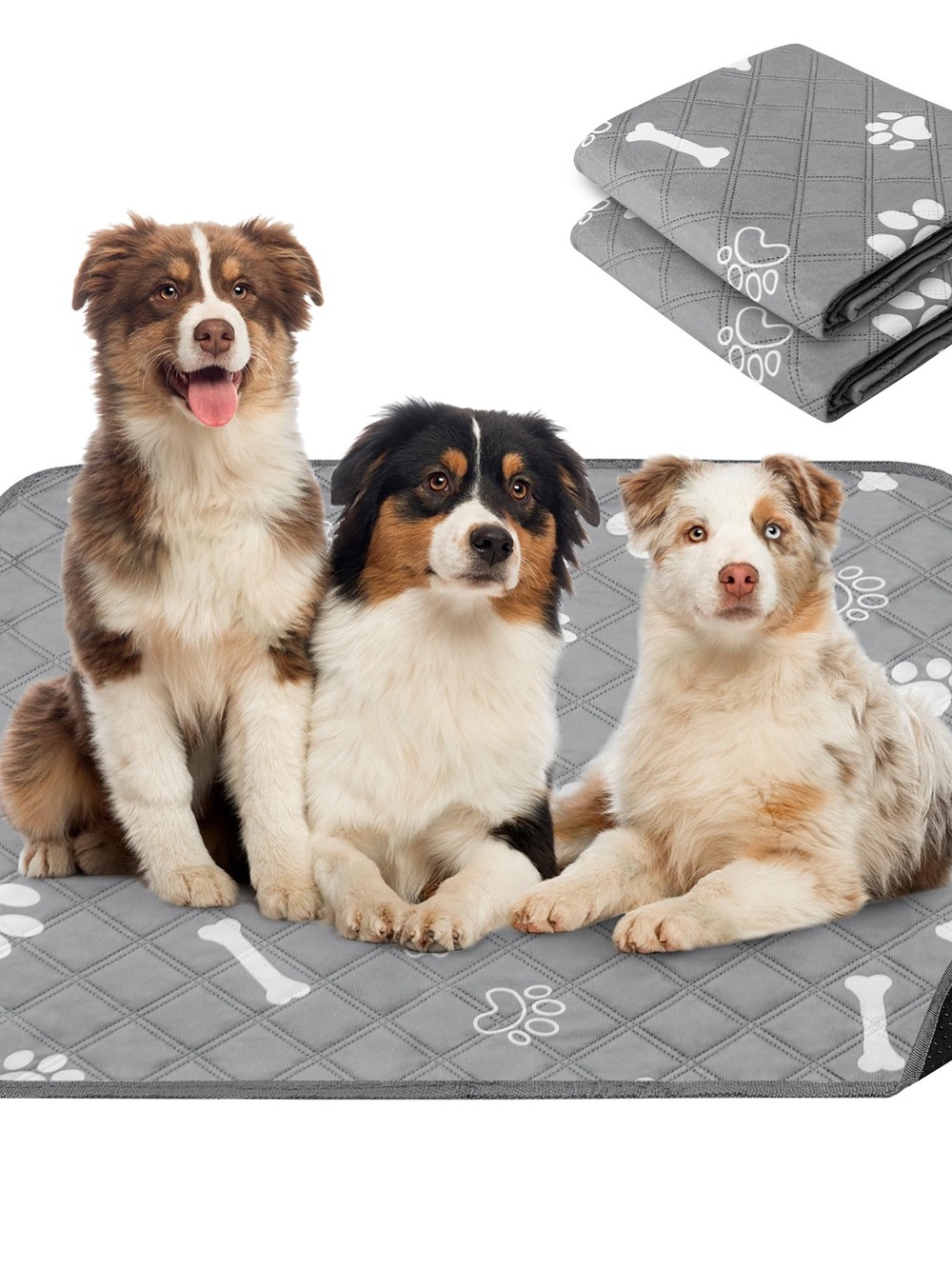 Gray Paw-Print Quilted Dog Pad - Protective Pet Mat